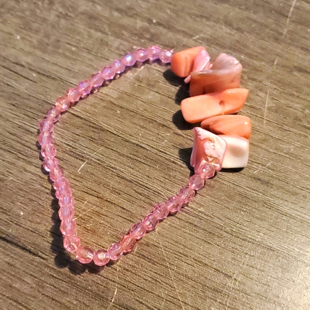 Handmade Pink and White Stones Bracelet